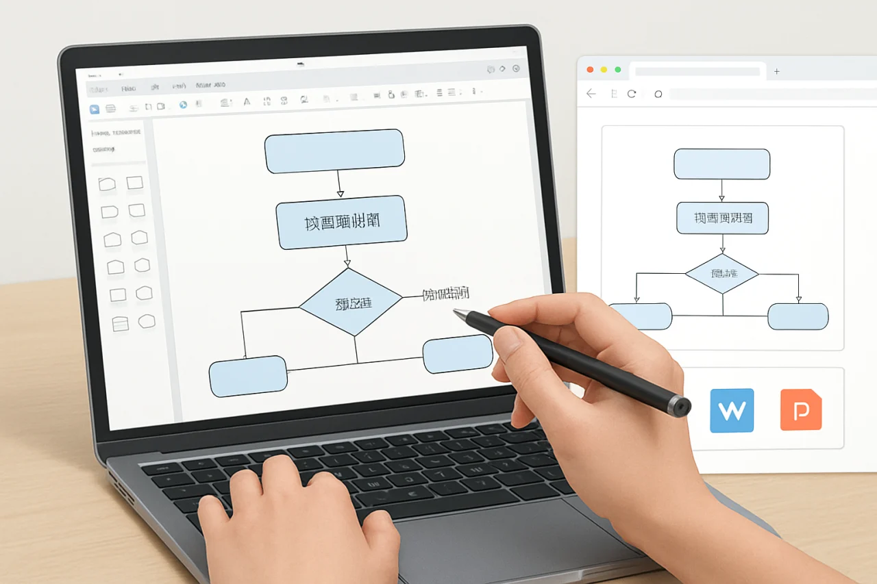 WPS在流程图连线上输入文字